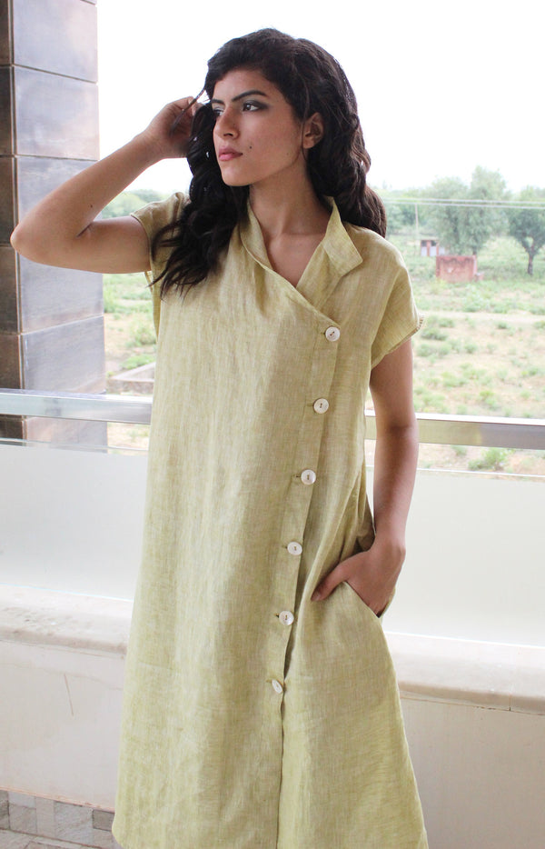 Linen Tunic Dress with Cowl Neck