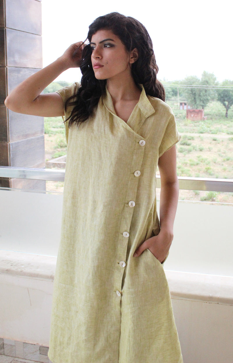 Linen Tunic Dress with Cowl Neck