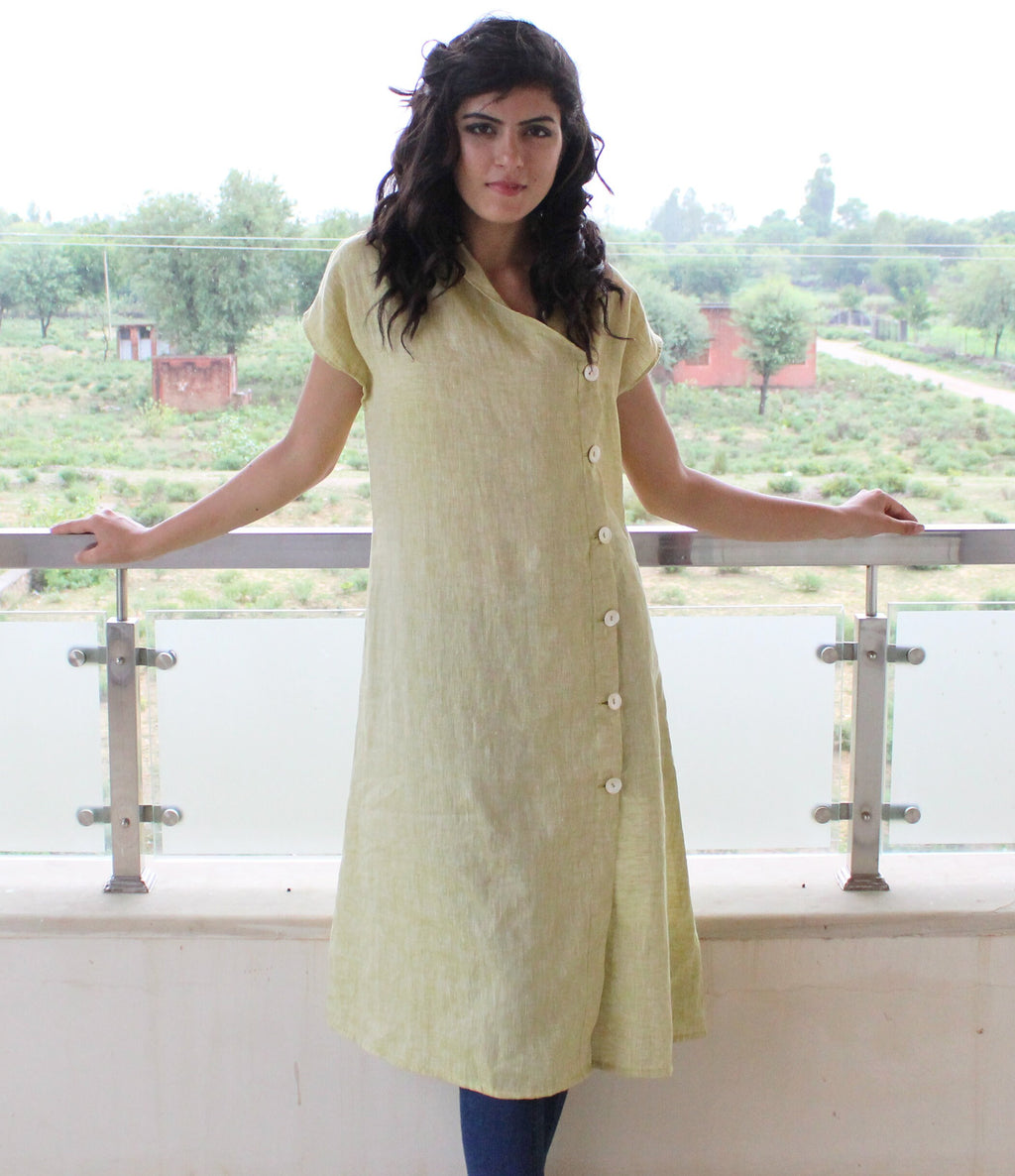 Handmade Linen Tunic Dress: Organic Short Sleeve Cowl Neck