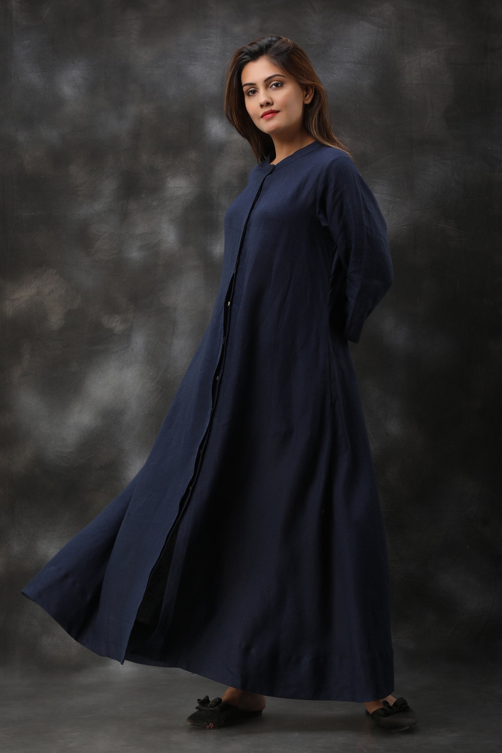 Blue Linen Maxi Dress: Long Kimono Shirt Dress, Plus Size