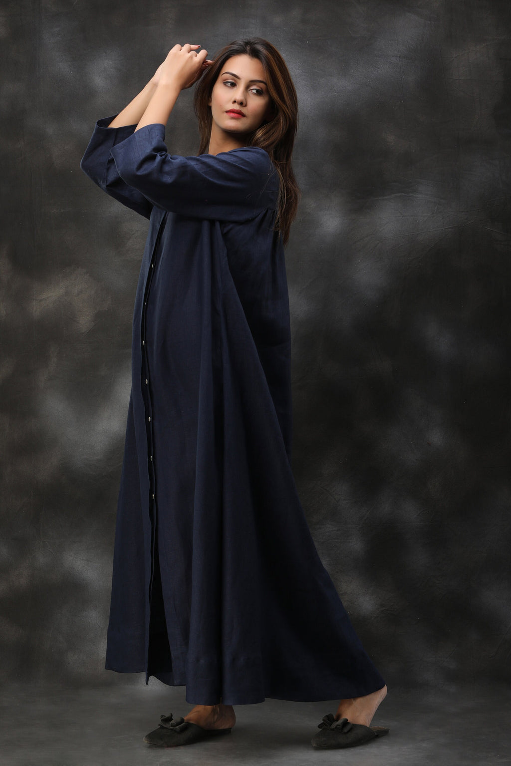 Blue Linen Maxi Dress: Long Kimono Shirt Dress, Plus Size
