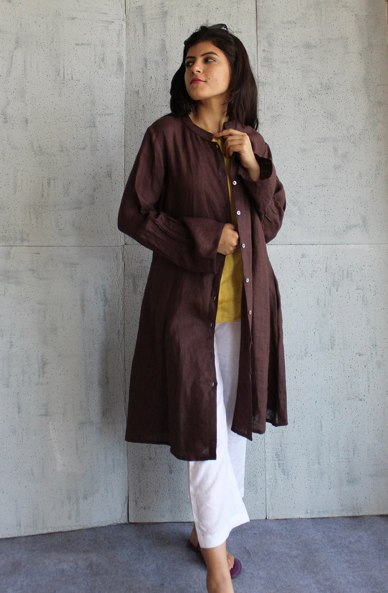 Brown Linen Kimono Jacket, Womens Long Sleeve Open Front Cardigan, Lightweight Layering Linen Coat, linen fall cardigan, linen lounge jacket