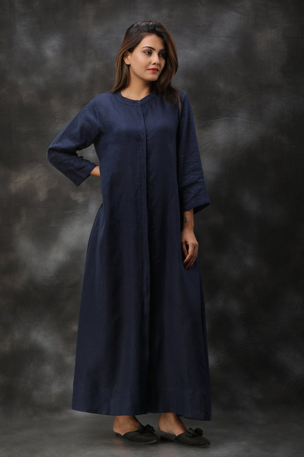 Blue Linen Kimono Shirt Dress