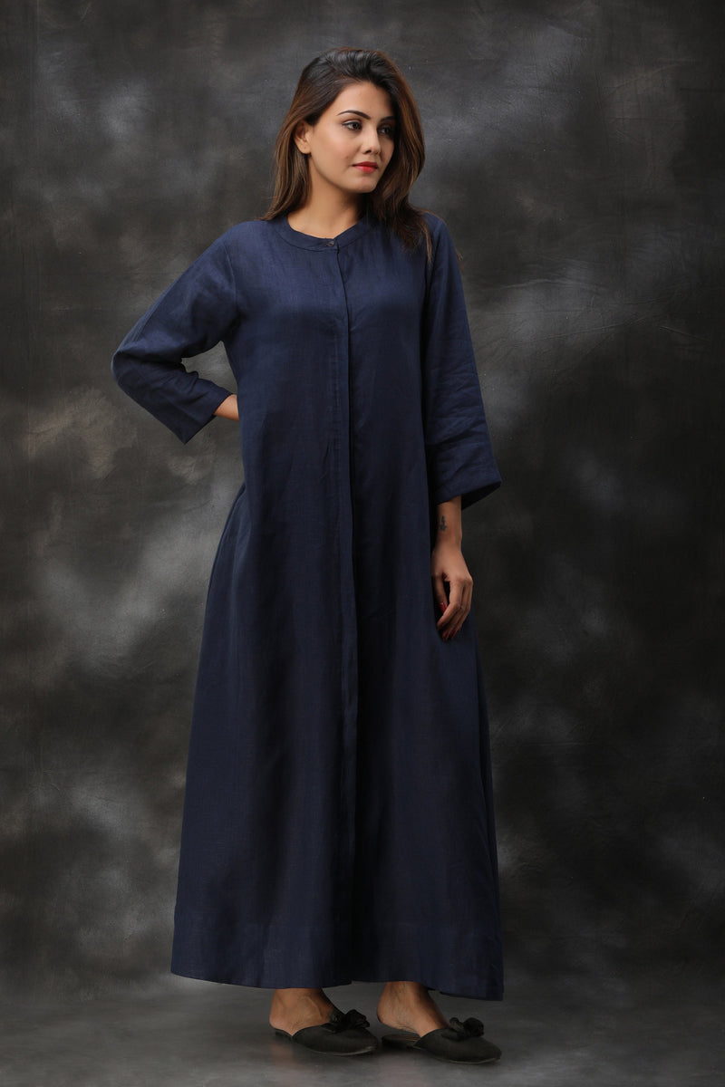 Blue Linen Kimono Shirt Dress