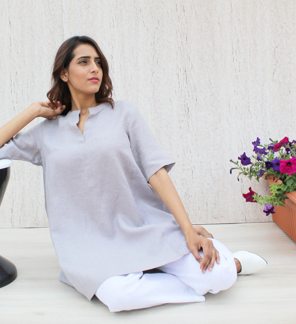 Linen Tunic Top, Pure Linen Dress, Linen Clothing, Plus Size Clothing, Relaxed Fit Top, Gift for Mom, Sustainable Clothing, Washed Linen Top