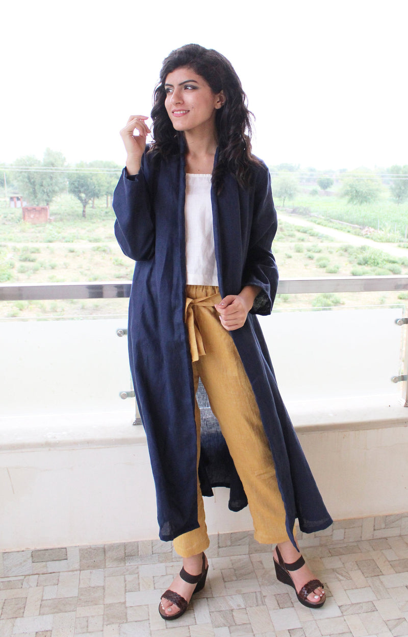Linen Kimono Wrap Dress, Blue Long Sleeve, Shawl Collar Linen, soft casual dress, waist belt dress, loose dress, maxi dress, plus size dress
