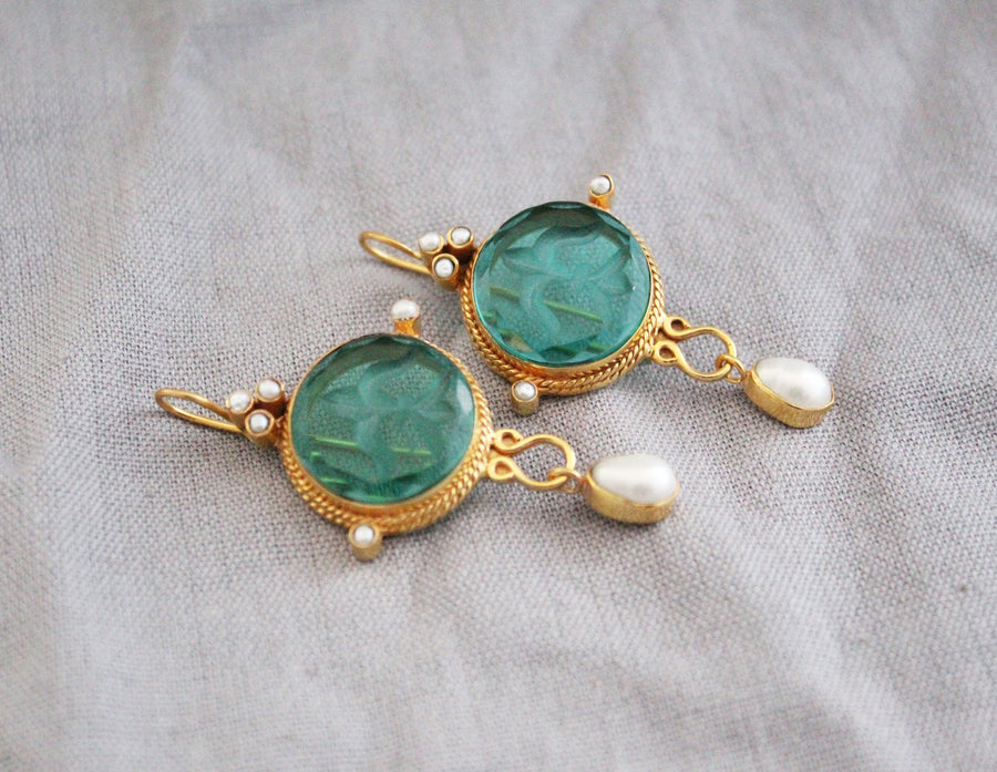 Green Intaglio Statement Earrings, Bridal Gold, photo 9