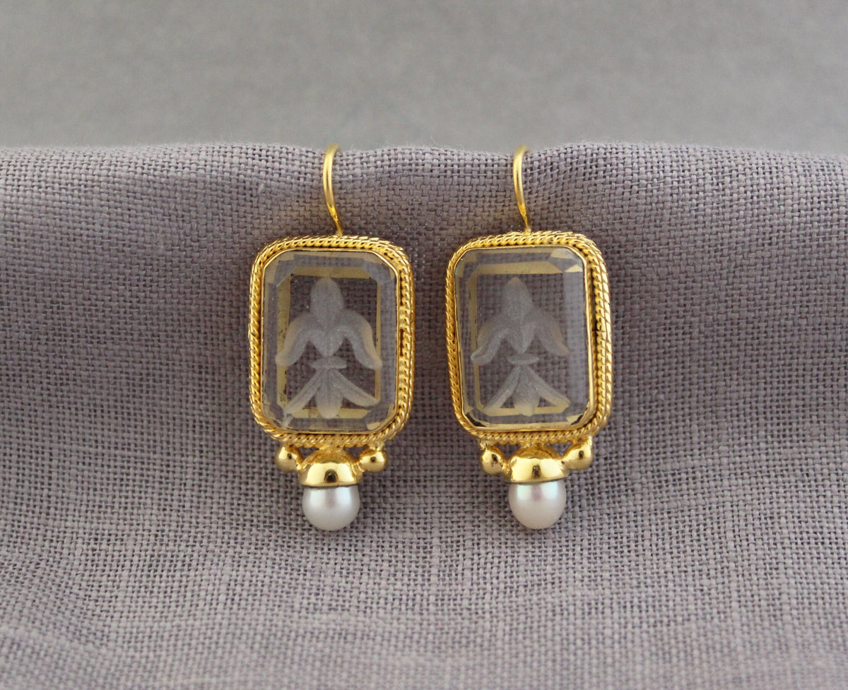 Intaglio Crystal Earrings, Victorian Style, Dainty Gold, photo 11