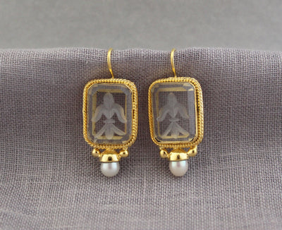 Intaglio Crystal Earrings, Victorian Style, Dainty Gold, photo 11
