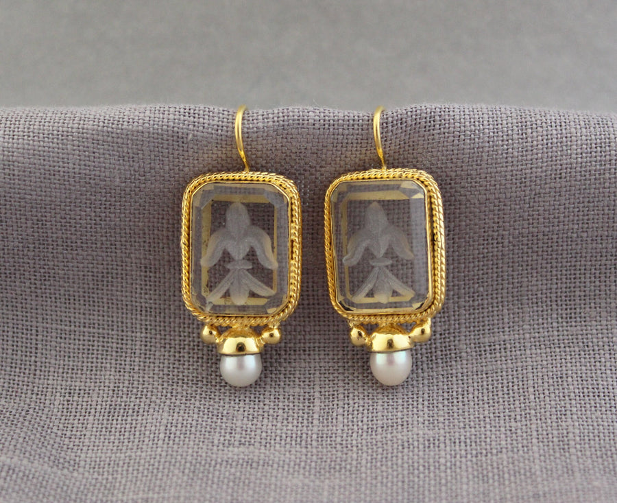 Intaglio Crystal Earrings, Victorian Style, Dainty Gold, photo 11