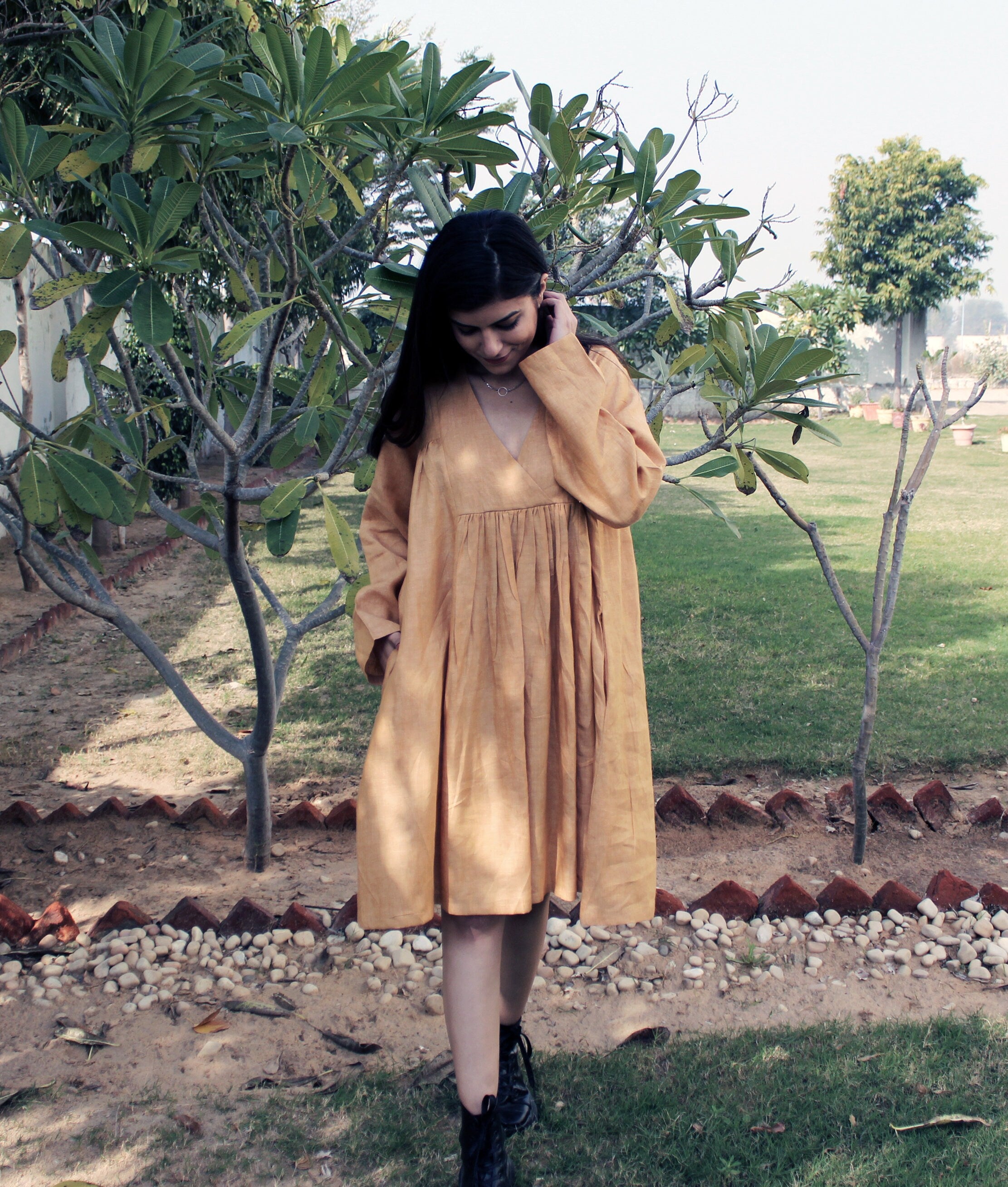 Linen Midi Dress, Loose Cottagecore Dress, Soft Gathered Flowy Dress, Plus Size Clothing, linen dress forwomen, linen oversize dress