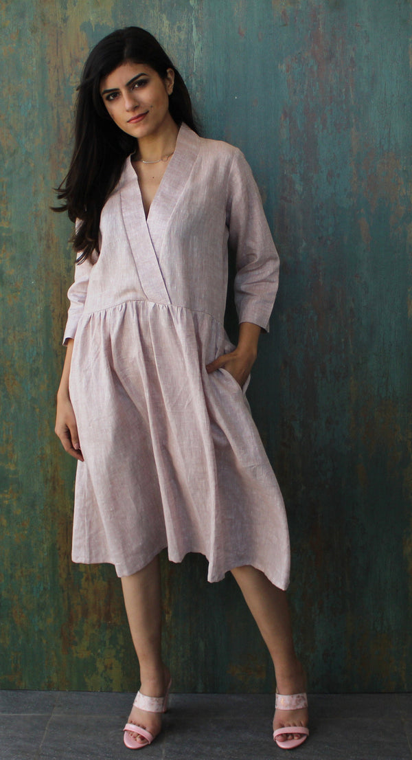 Linen Midi Dress, Loose Cottagecore Dress, Soft Gathered Flowy Dress, Long Sleeve Dress, linen dress forwomen, linen oversize dress