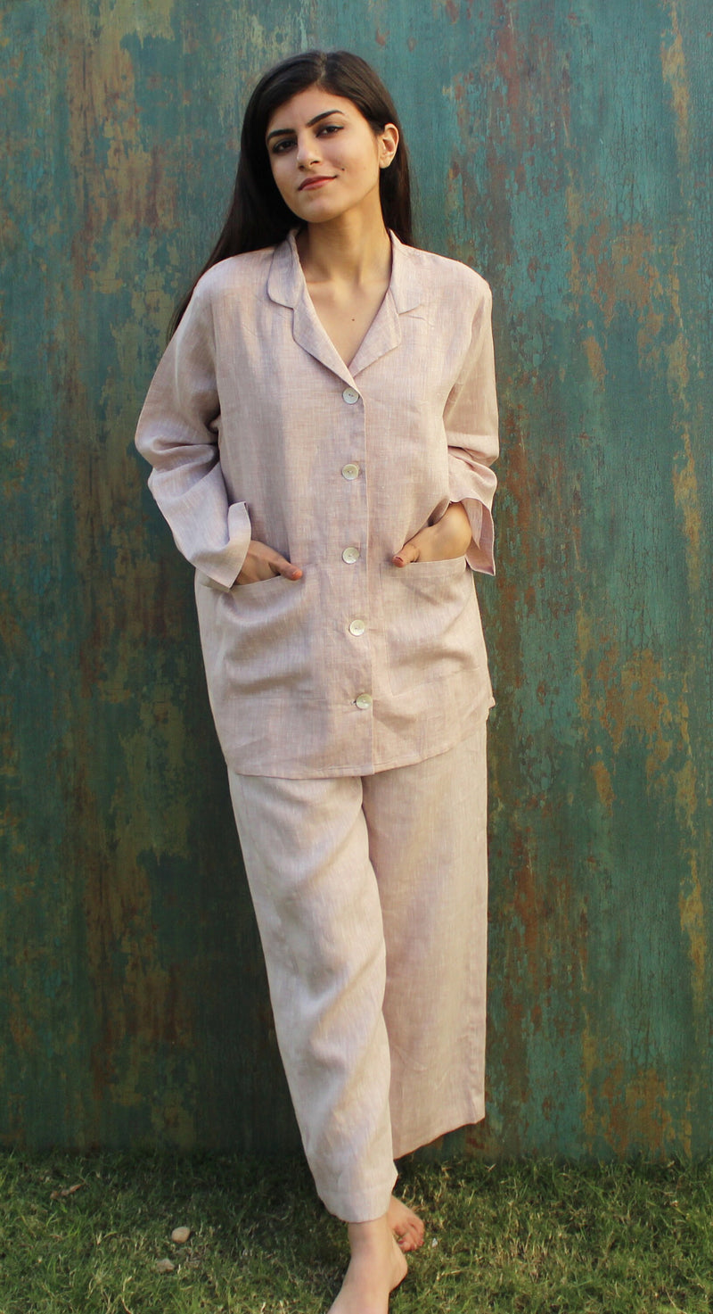 Linen Pajama Set, Women's Loungewear, Summer Matching 2 Two Piece Set, Linen Shirt and Pant