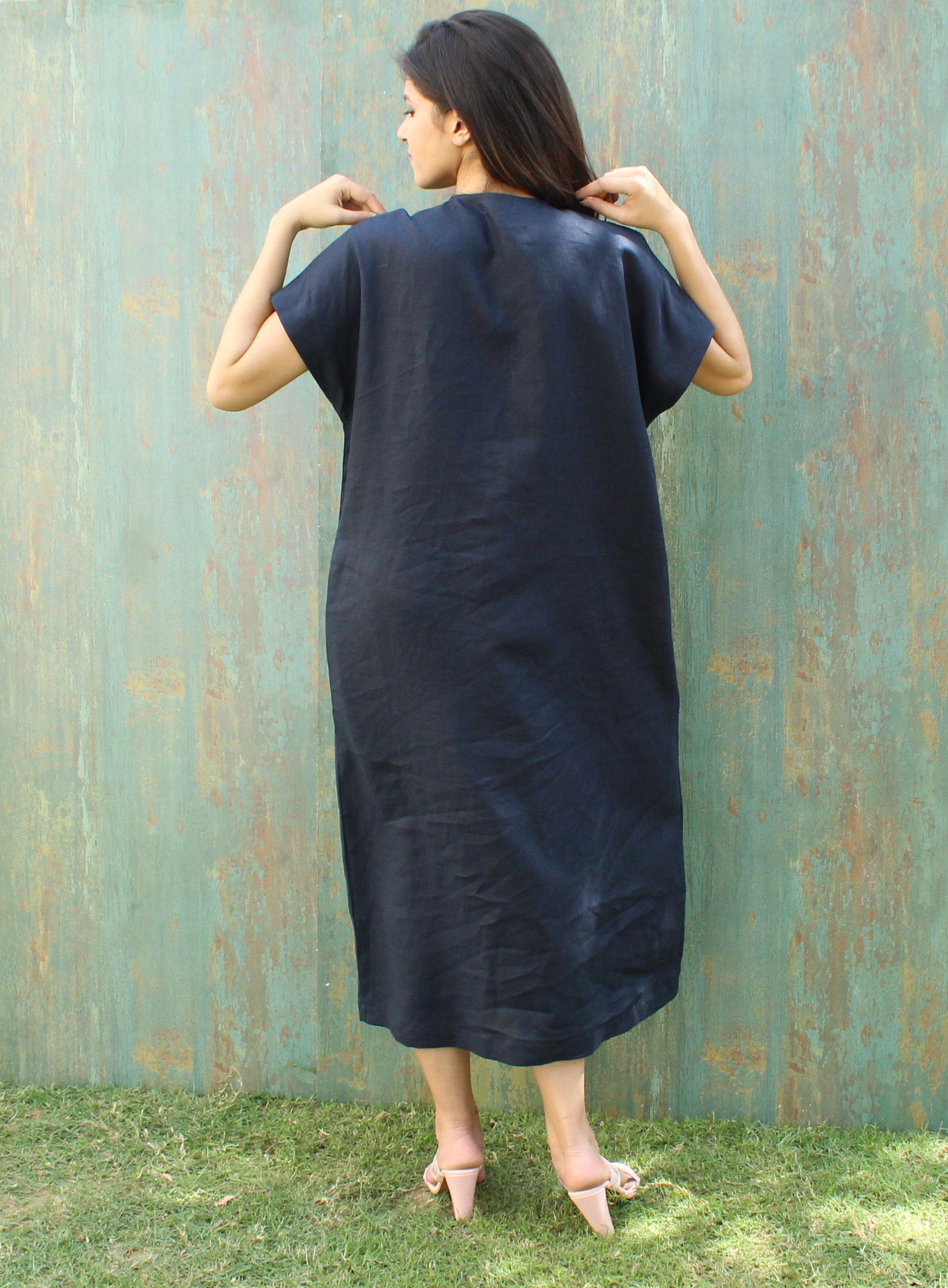 Blue Linen Maxi Dress with Pockets - Relaxed Fit Summer Dress