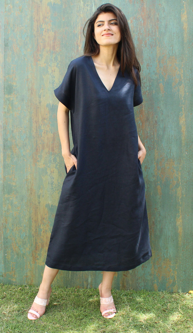 Blue Relaxed Fit Linen Maxi Dress, photo 3