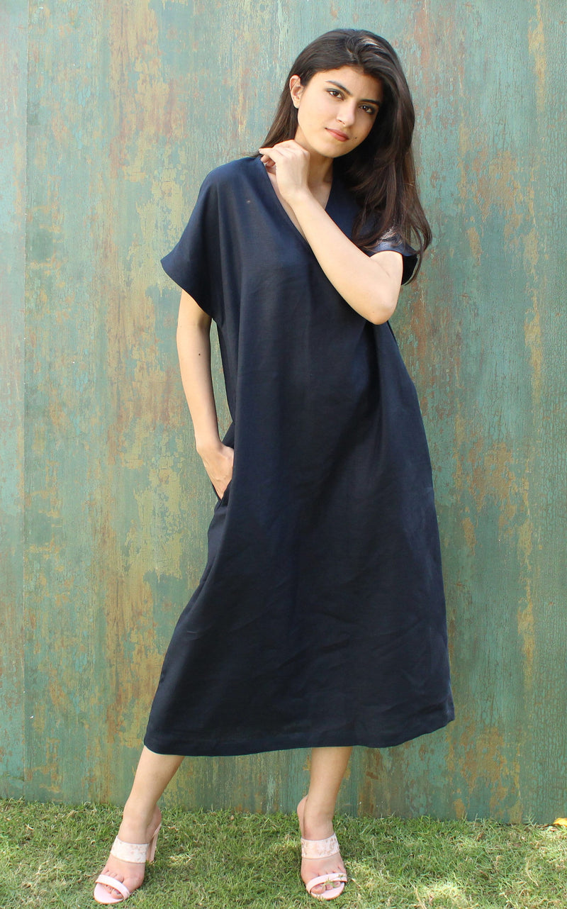 Blue Relaxed Fit Linen Maxi Dress, photo 2