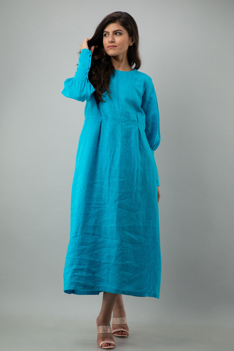 Blue Long Sleeve Linen Midi Dress, photo 3