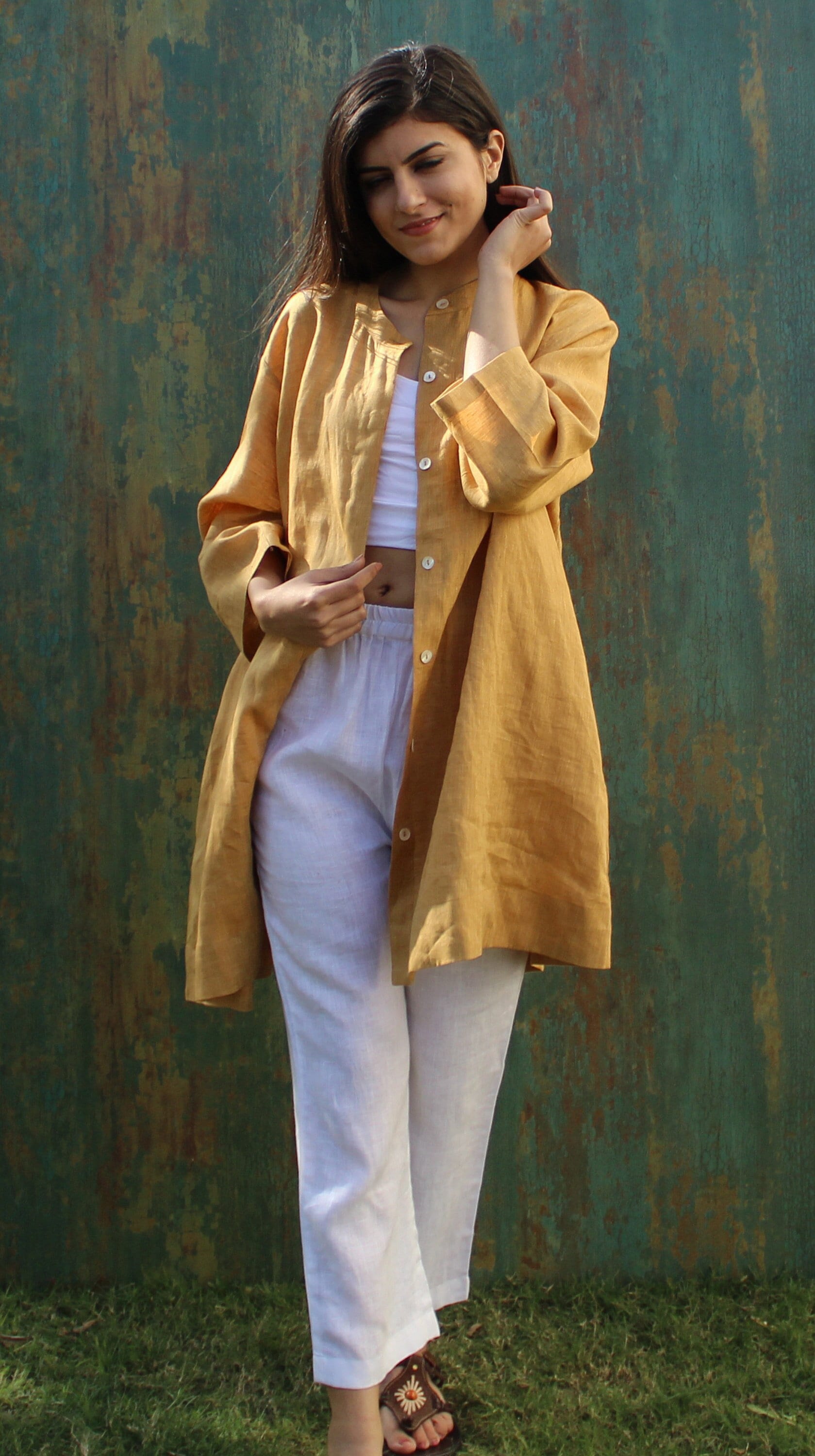 Loose Linen Dress: Long Sleeve Loungewear, Plus Size Available