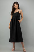 Black Linen Maxi Dress, Sleeveless Summer Dress with Straps, Minimalist Handmade Casual Dress with Pockets, plus size clothing