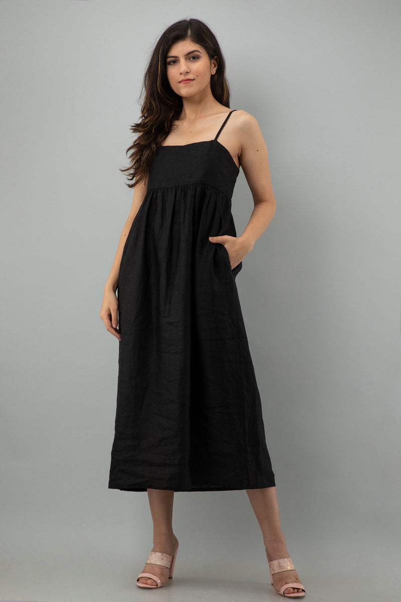 Black Sleeveless Linen Maxi Dress
