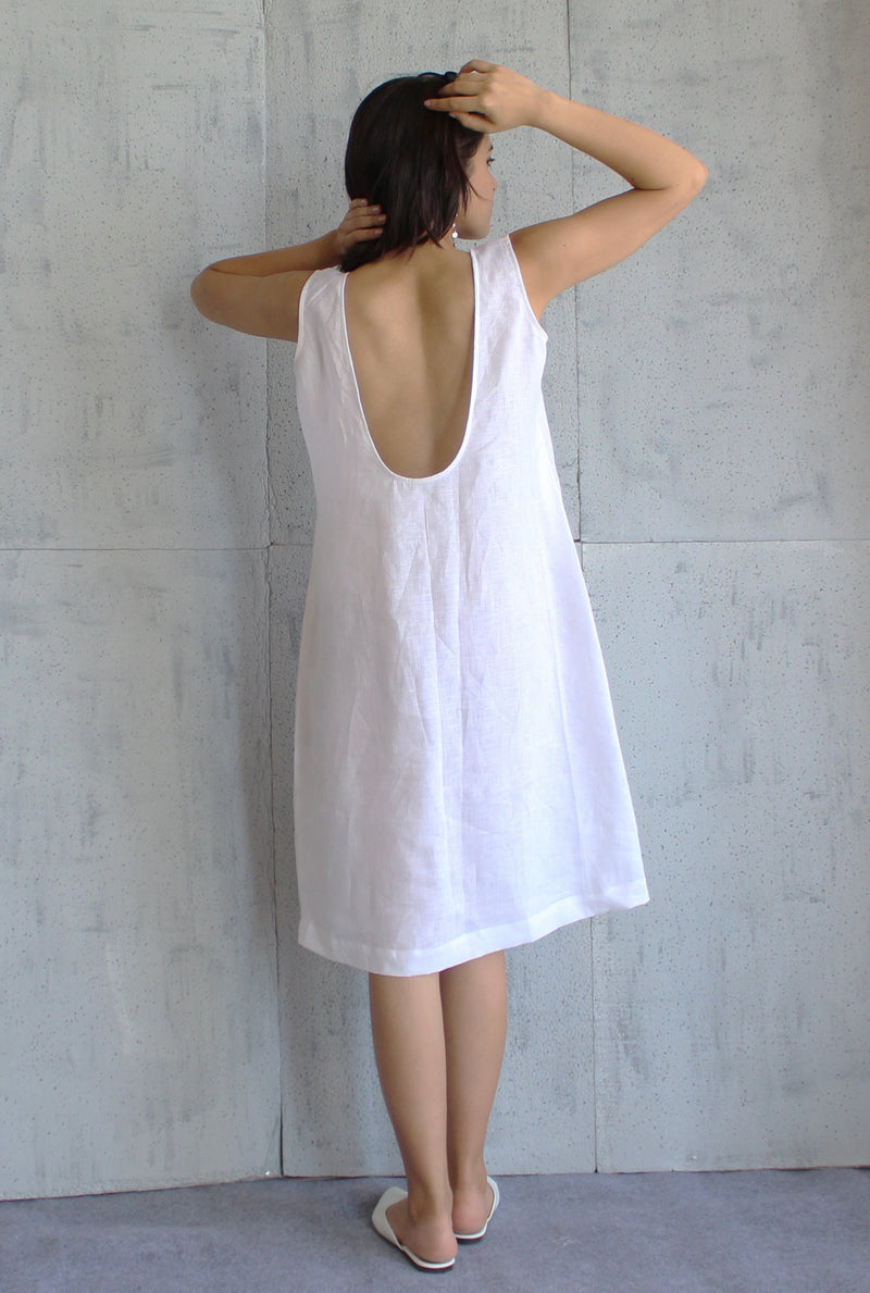 Sleeveless White Linen Tunic Dress