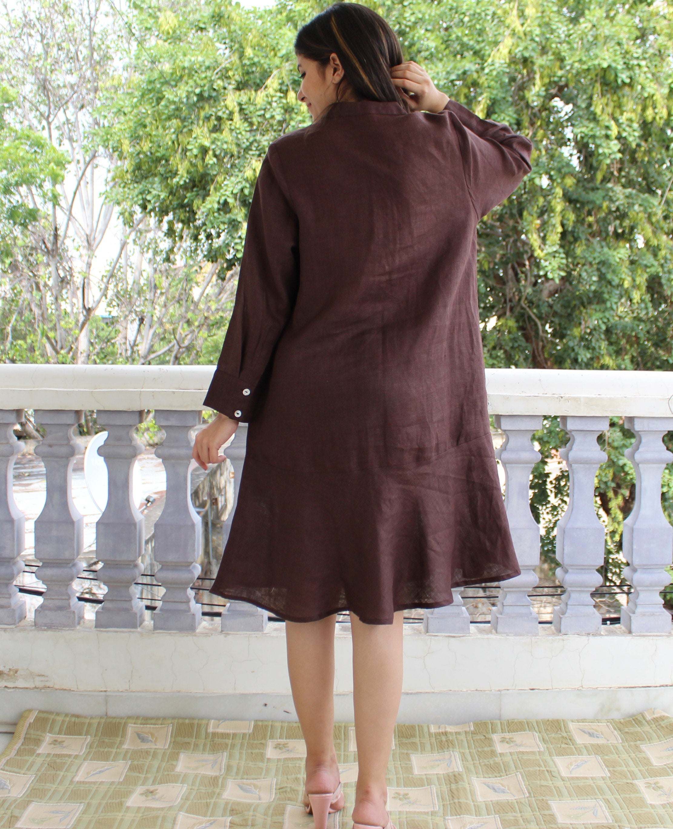 Long Sleeve Linen Tunic Dress, Relaxed Fit with Pockets, Summer Dress, Plus Size Clothing