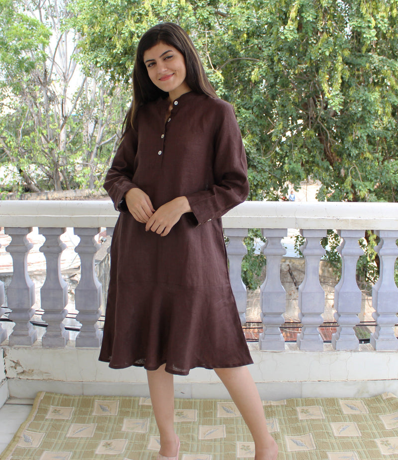 Long Sleeve Linen Tunic Dress with Pockets, photo 2