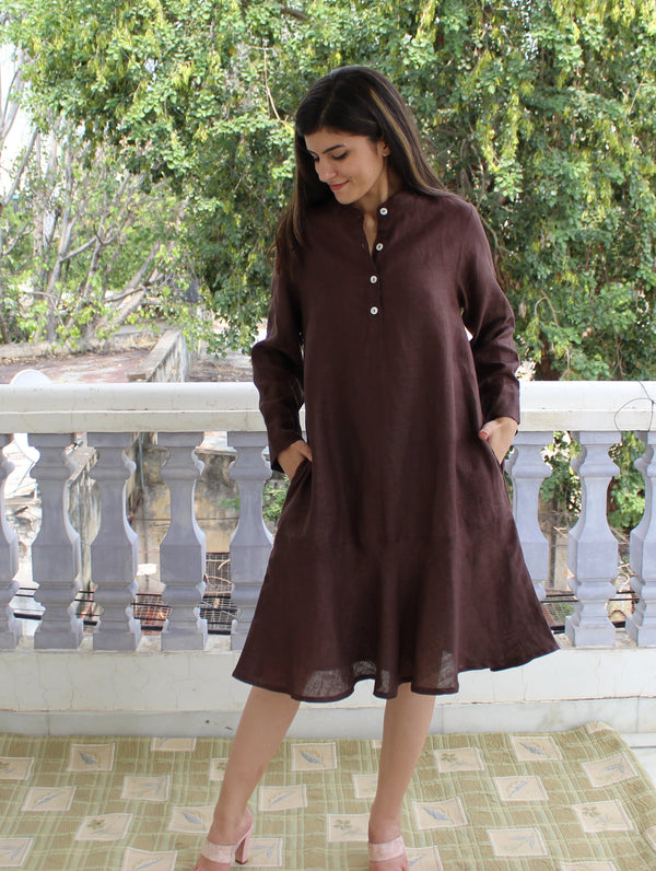 Long Sleeve Linen Tunic Dress with Pockets