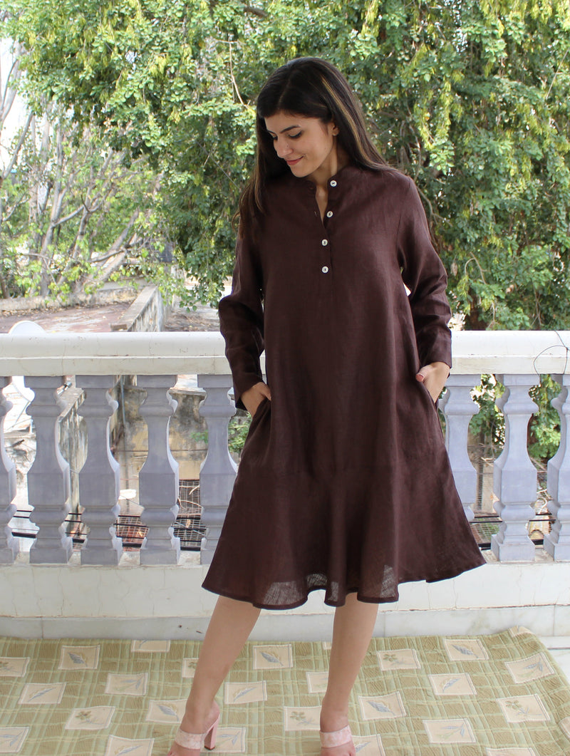 Long Sleeve Linen Tunic Dress with Pockets
