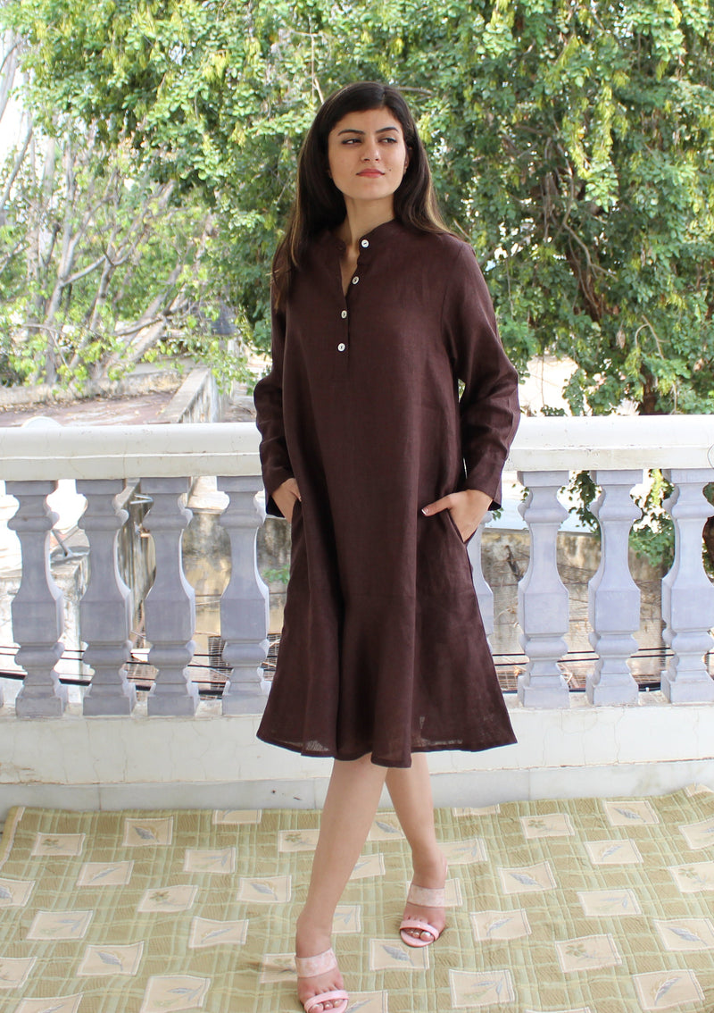 Long Sleeve Linen Tunic Dress with Pockets, photo 4