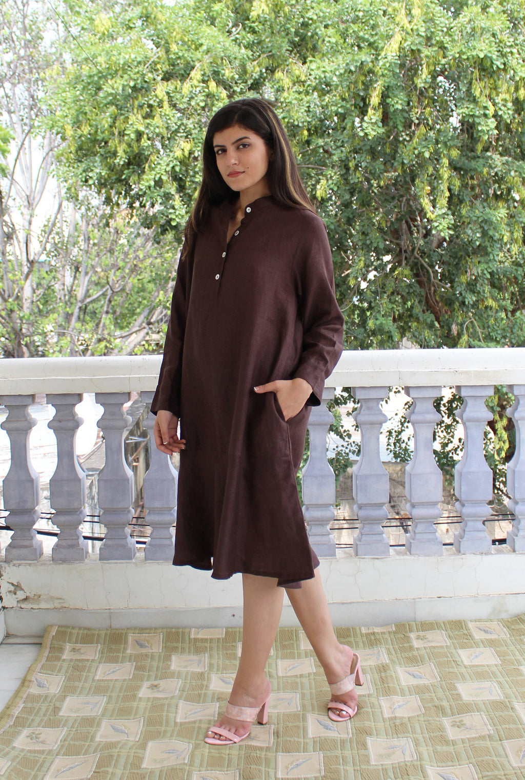 Long Sleeve Linen Tunic Dress, Relaxed Fit with Pockets, Summer Dress, Plus Size Clothing