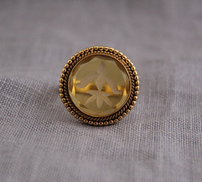 Yellow Fleur-de-lis Intaglio Ring, Victorian Cocktail Ring, photo 5