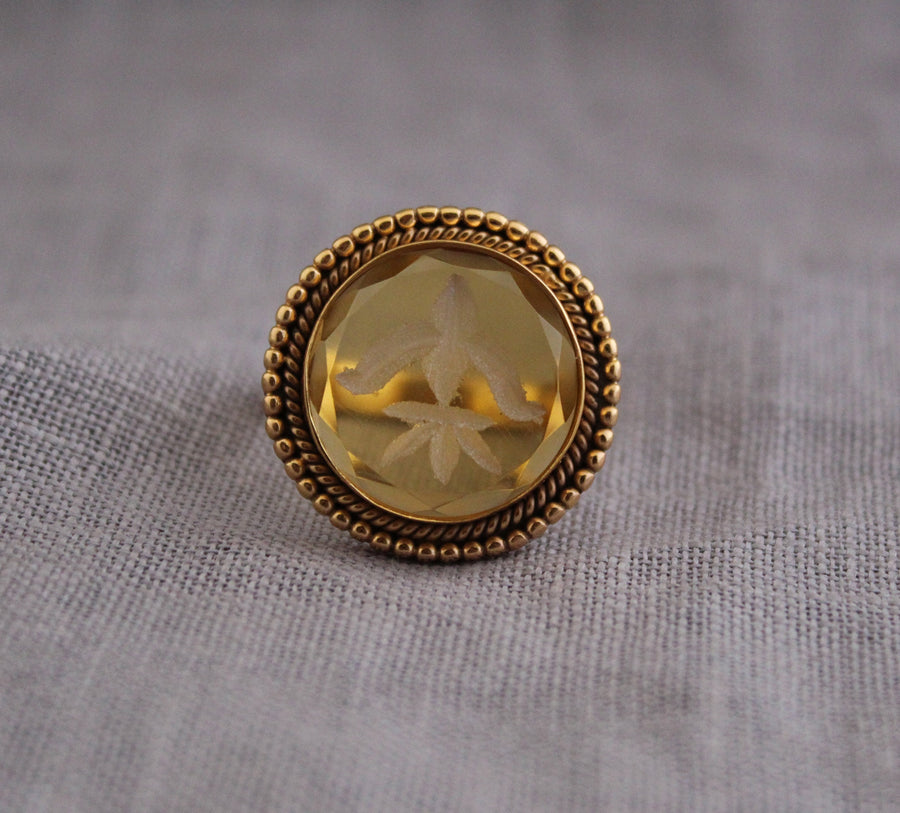 Yellow Fleur-de-lis Intaglio Ring, Victorian Cocktail Ring, photo 5