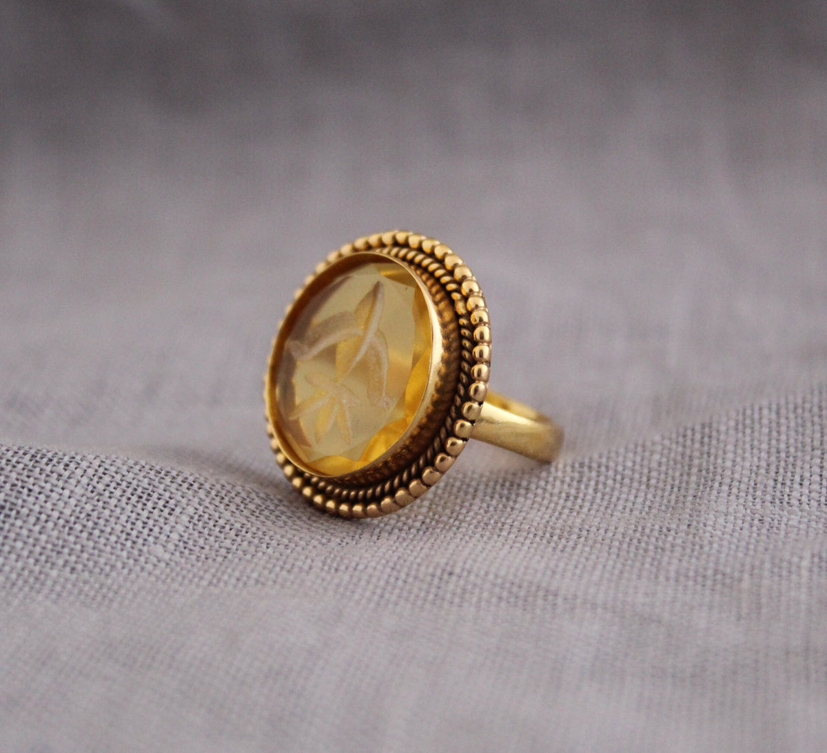 Yellow Fleur-de-lis Intaglio Ring, Victorian Cocktail Ring, photo 11