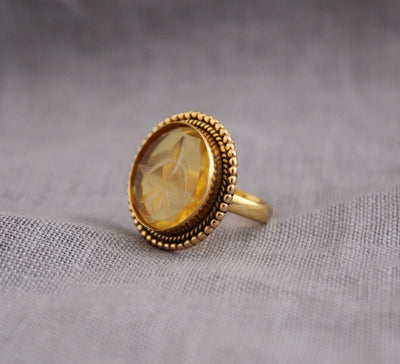 Yellow Fleur-de-lis Intaglio Ring, Victorian Cocktail Ring, photo 11