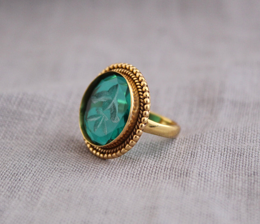 Green Intaglio Ring, Grand Tour Signet Style, Gold Plated, photo 6