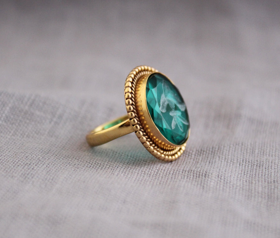 Green Intaglio Ring, Grand Tour Signet Style, Gold Plated, photo 7