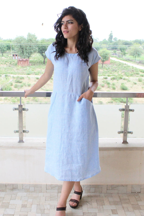 Washed Linen Tunic Dress with Pockets