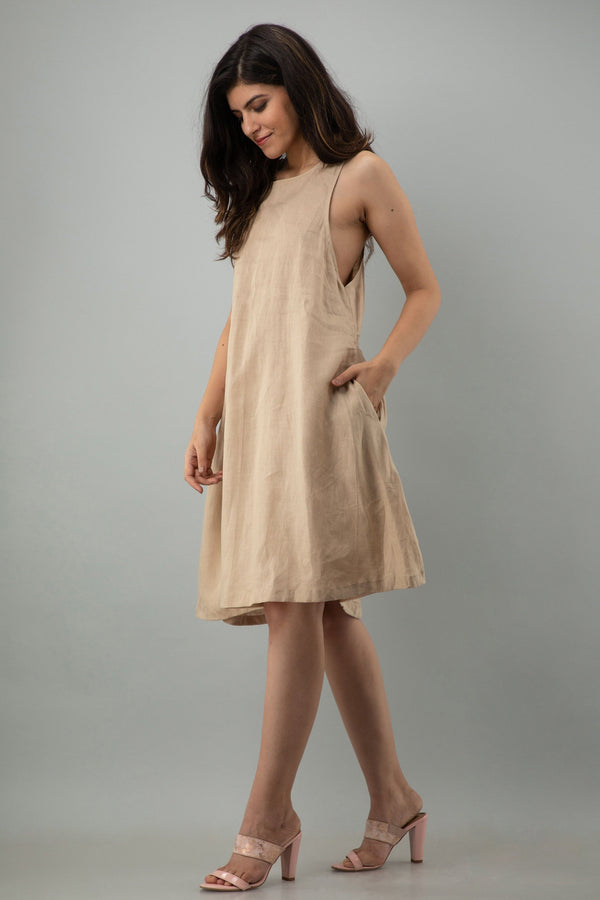 Sleeveless Linen Halter Midi Dress