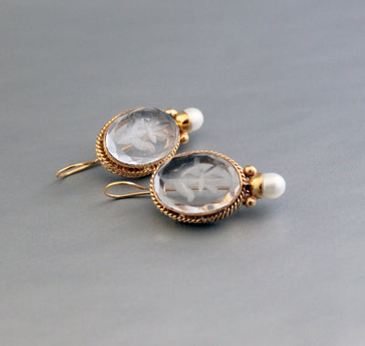 Intaglio Glass Earrings, Victorian Art Deco Bridal, 18K Gold Vermeil, photo 5