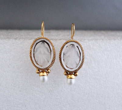 Intaglio Glass Earrings, Victorian Art Deco Bridal, 18K Gold Vermeil, photo 7