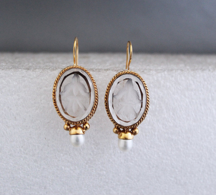 Intaglio Glass Earrings, Victorian Art Deco Bridal, 18K Gold Vermeil, photo 7
