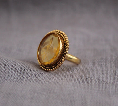 Yellow Fleur-de-lis Intaglio Ring, Victorian Cocktail Ring, photo 7