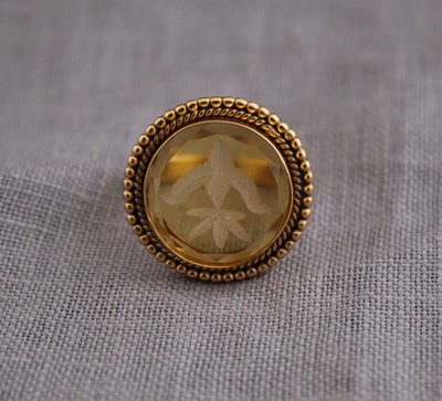 Yellow Fleur-de-lis Intaglio Ring, Victorian Cocktail Ring, photo 6