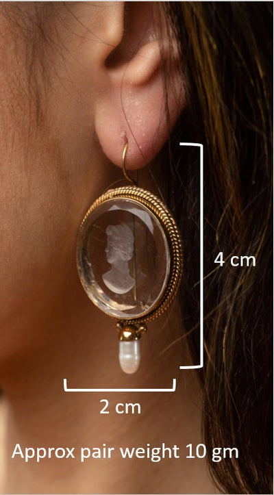 Green Fleur-de-lis Intaglio Earrings, 1920s Art Deco Pearls, photo 3