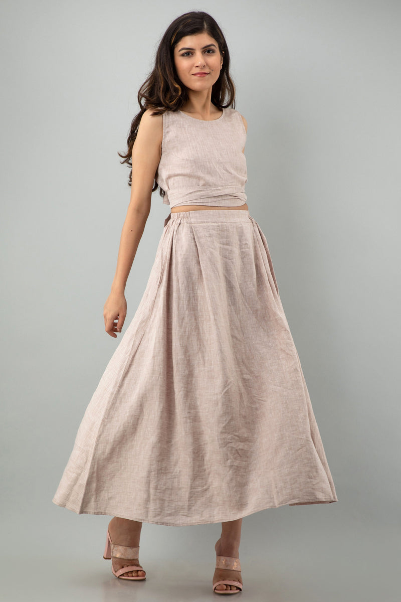 Linen Crop Top and Maxi Skirt Set