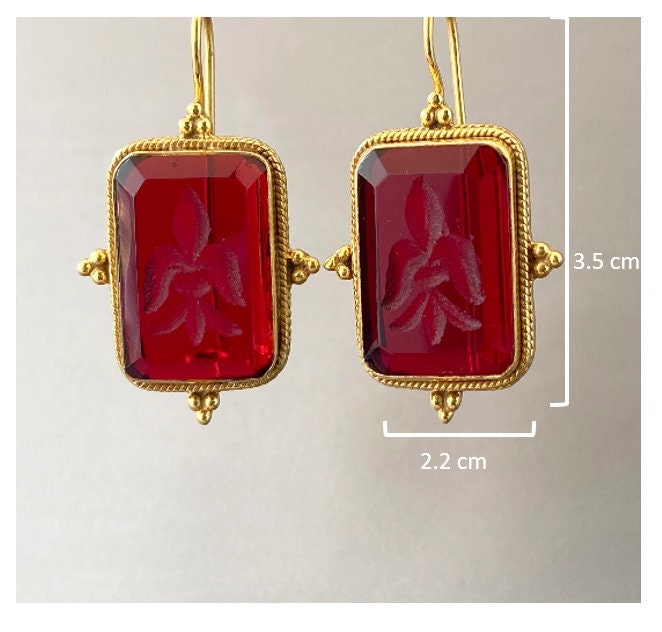 Purple Glass Intaglio Earrings, Art Deco Style, photo 3