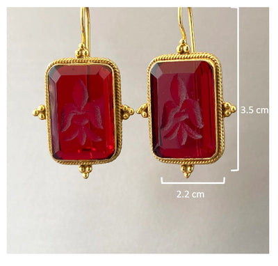 Blue Glass Intaglio Earrings, Victorian Bridal Gold, photo 3