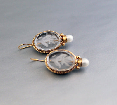Intaglio Glass Earrings, Victorian Art Deco Bridal, 18K Gold Vermeil, photo 10