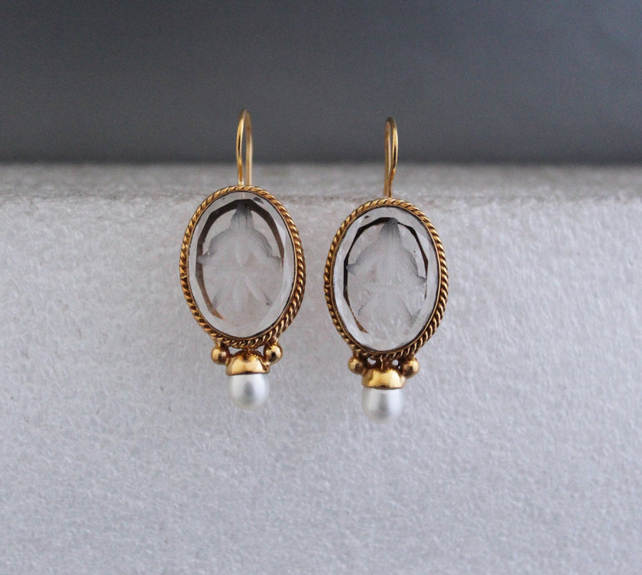 Intaglio Glass Earrings, Victorian Art Deco Bridal, 18K Gold Vermeil, photo 8
